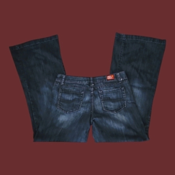 VTG HOT KISS 1970s Faded Dark Wash Low Rise Flare Jeans - Picture 1 of 13